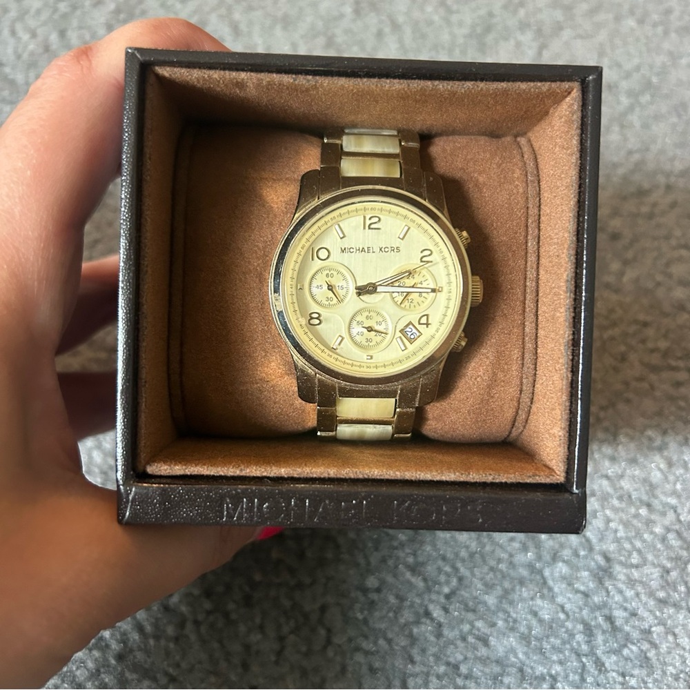 Michael Kors Gold-Tone Tortoise Chronograph Watch